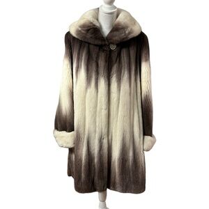 White Grey Degrade Mink Fur Swing Stroller Coat Size M Genuine Fur Womens